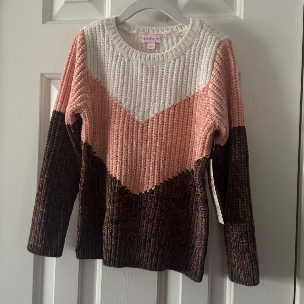 Design History Girls Cream Peach Brown Sweater Size 5 New with Tags